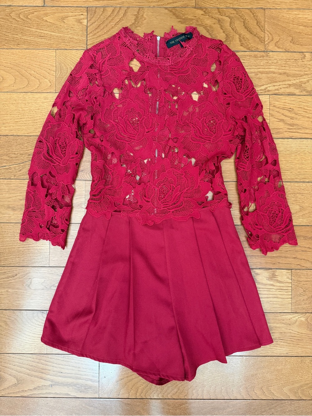 The Vintage Shop Red Lace Long-Sleeve Romper
